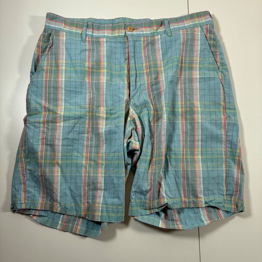 Bills Khakis‎ Parker Short 36 Blue Pink Madras Plaid Standard Fit Made in USA